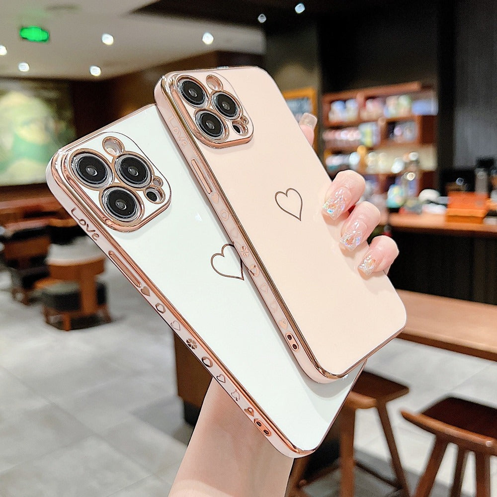 Anymob iPhone Case Luxury Black Color Electroplated Love Heart with Silicon Bumper Shockproof Back Cover for iPhone Compatible-Mobile Phone Cases-PEROZ Accessories