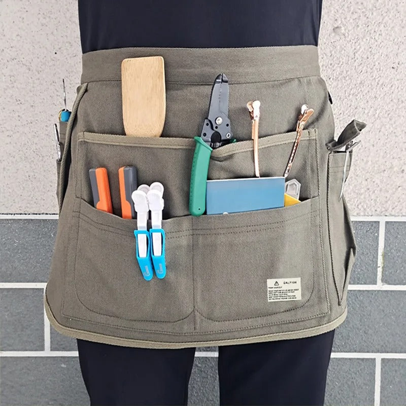 Anyhouz Gardening Apron Army Green Half Waist Canvas Multi Pocket Adjustable Industrial Tools Overalls For Men and Women-Aprons-PEROZ Accessories