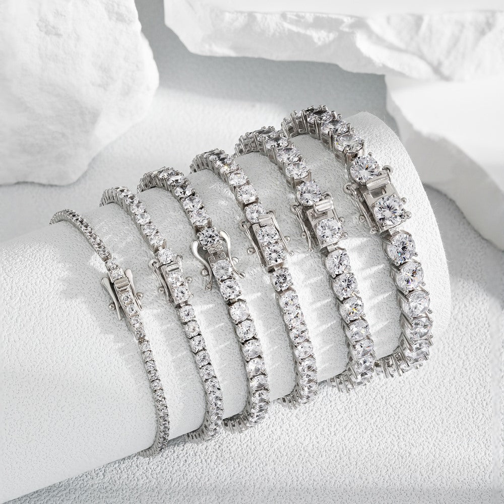Anyco Bracelet S925 Sterling Silver Rhodium Plated Diamond Round Cut 4mm 5A Cubic Zirconia Tennis Bracelets-Bracelets-PEROZ Accessories