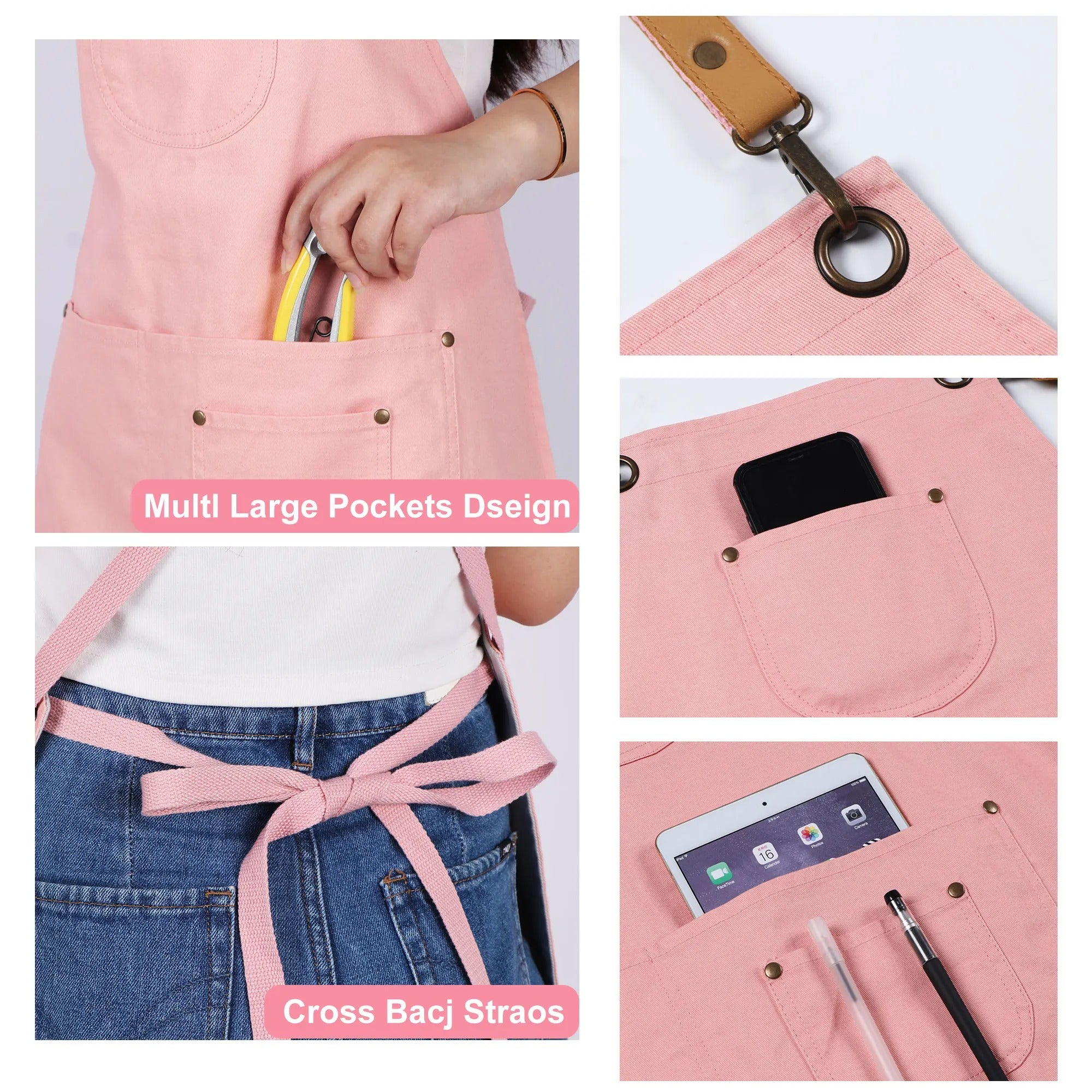 Anyhouz Kitchen Apron Pink Grey Newest Solid Cooking Apron for Men and Women Chef Waiter Cafe Hairdresser Bibs Garden Accessory Hot-Aprons-PEROZ Accessories