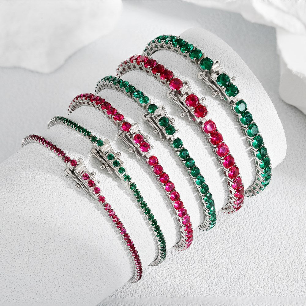 Anyco Bracelet S925 Sterling Silver Rhodium Plated Diamond Round Cut 4mm 5A Cubic Zirconia Tennis Bracelets-Bracelets-PEROZ Accessories
