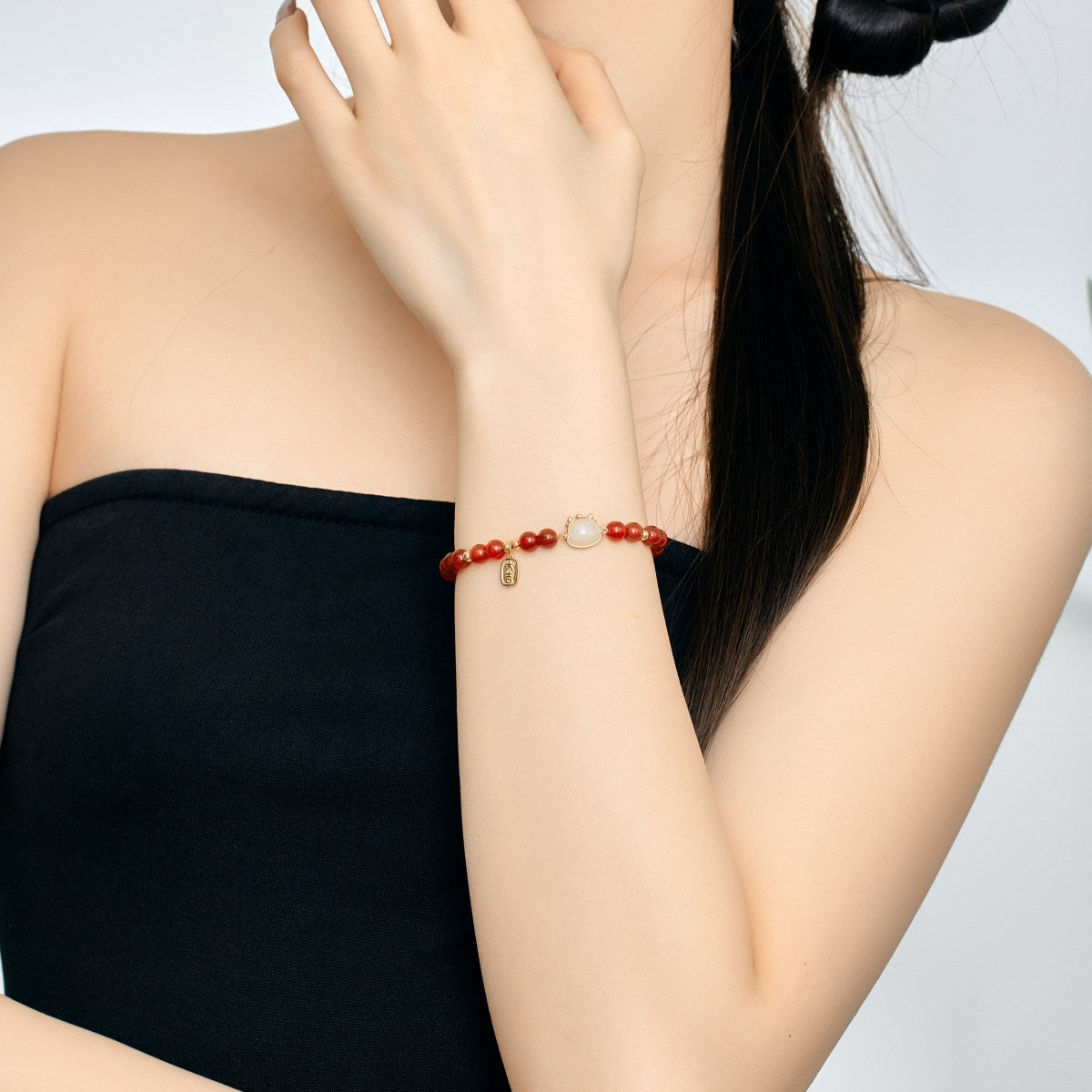 Anyco Bracelet Silver Dragon Charm Hotan Jade Stone Zodiac Bracelet 18K Gold Plated Lucky Red Bead Bracelets For Women-Bracelets-PEROZ Accessories