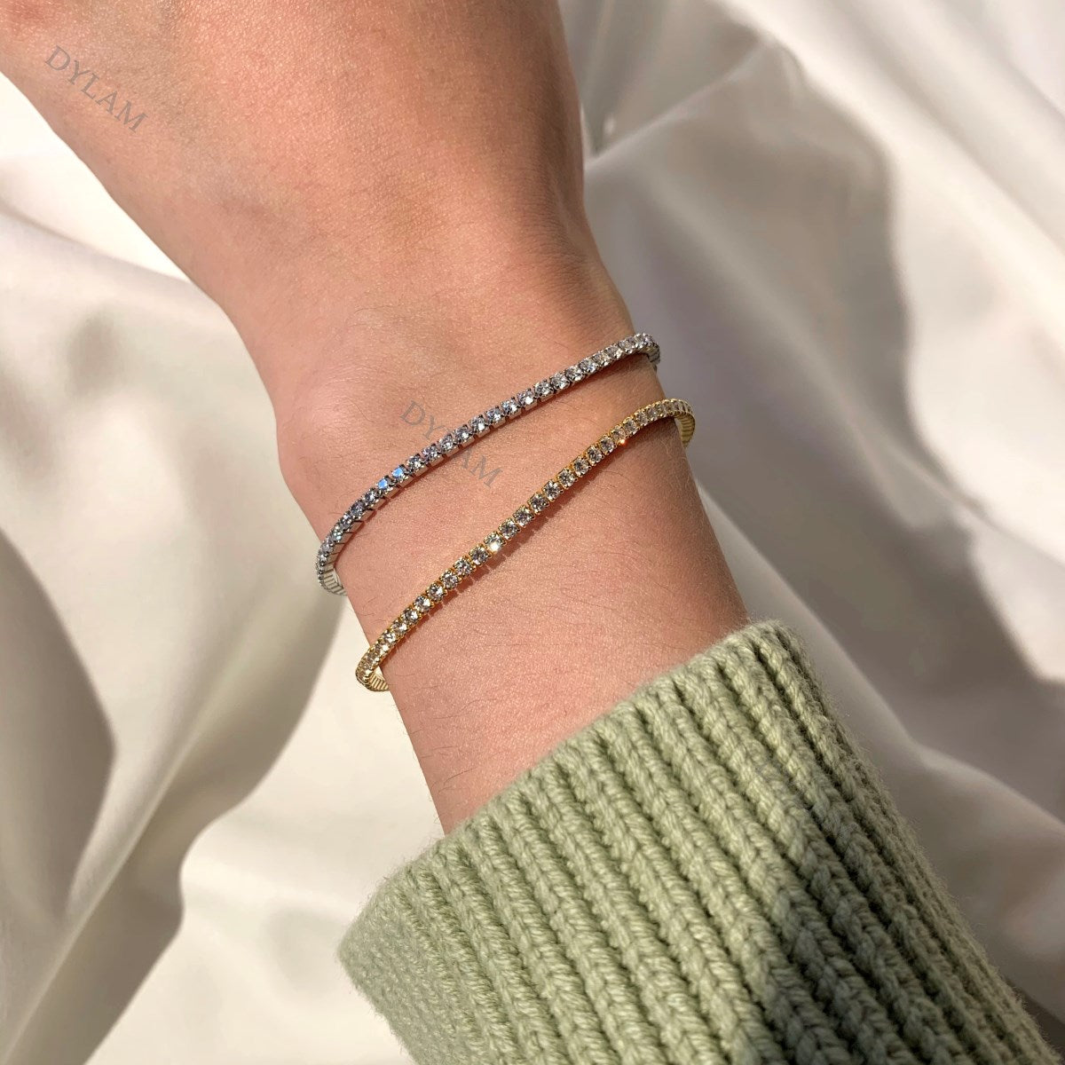 Anyco Bracelet Cubic Zircon Iced Out Bling Full Stones 925S Sterling Silver Women CZ Tennis Gold Bracelets-Bracelets-PEROZ Accessories