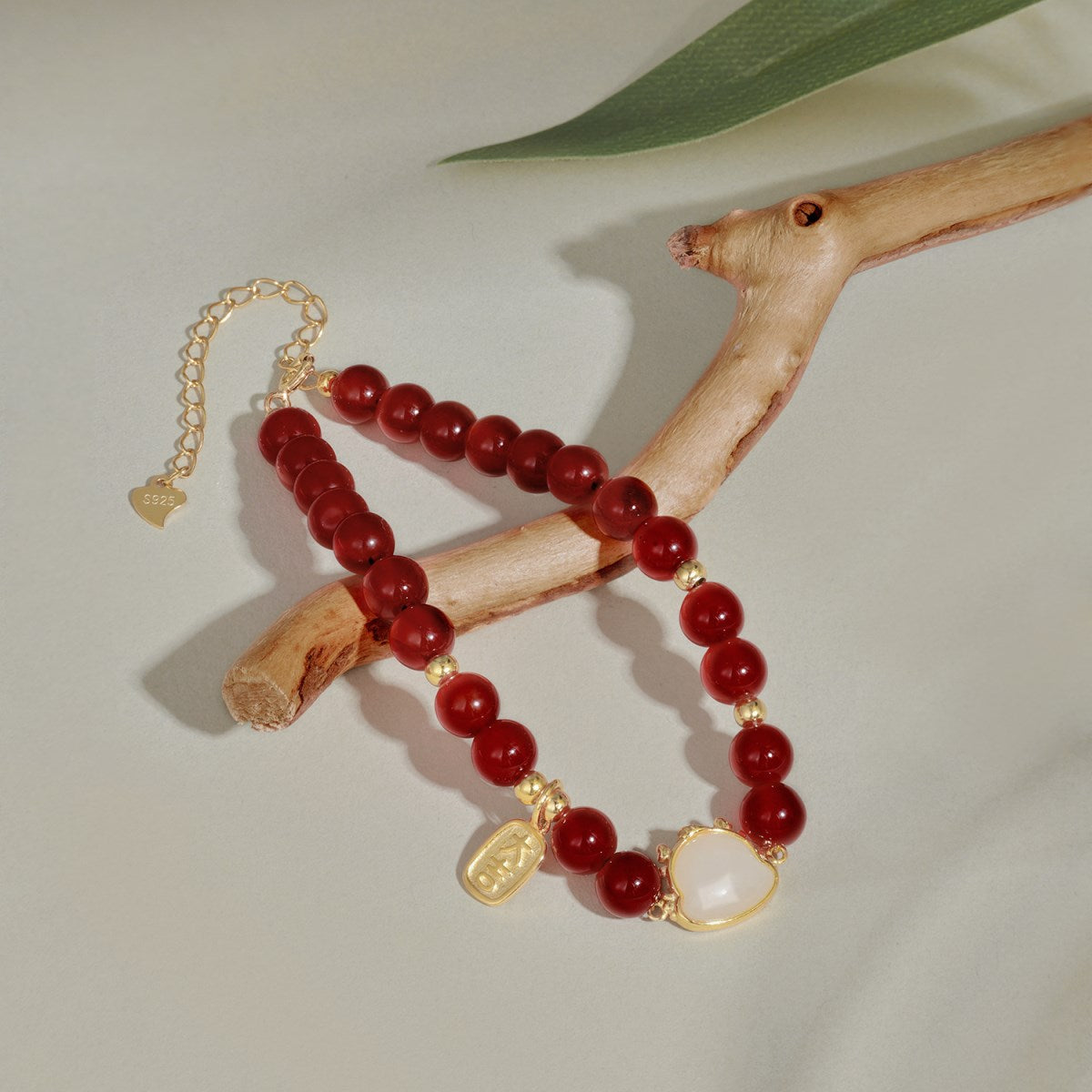 Anyco Bracelet Silver Dragon Charm Hotan Jade Stone Zodiac Bracelet 18K Gold Plated Lucky Red Bead Bracelets For Women-Bracelets-PEROZ Accessories