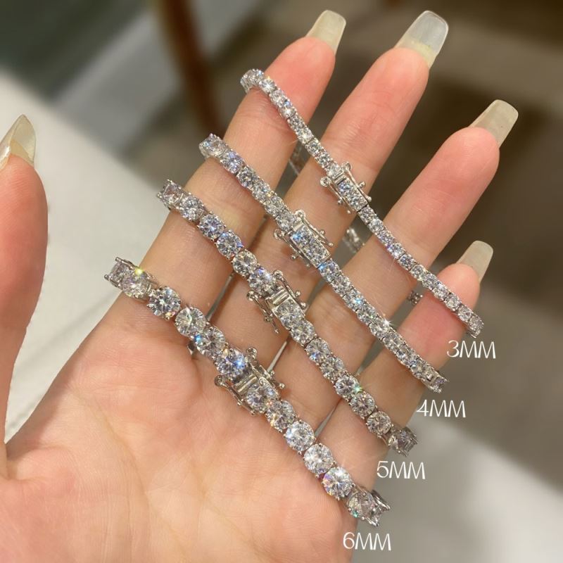 Anyco Bracelet S925 Sterling Silver Rhodium Plated Diamond Round Cut 4mm 5A Cubic Zirconia Tennis Bracelets-Bracelets-PEROZ Accessories