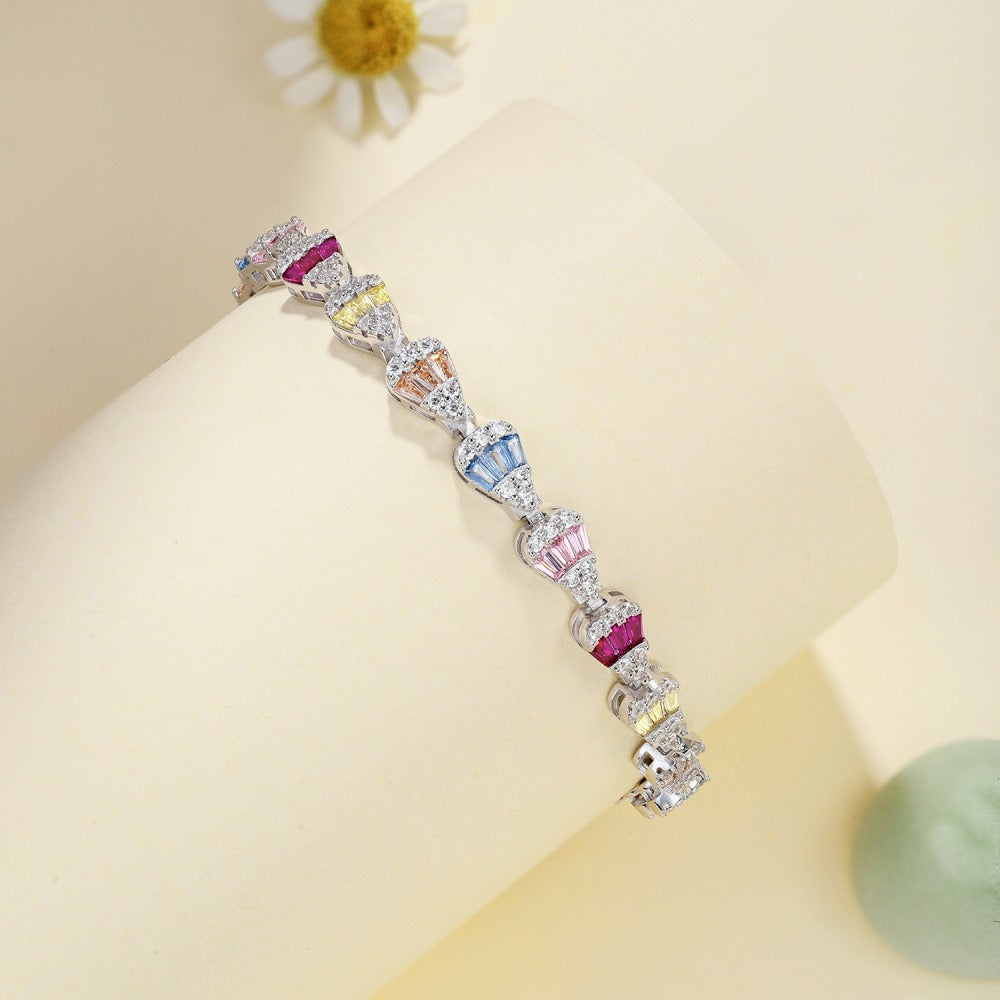 Anyco Bracelet Trapezoid Cuba Chain Link 925 Sterling Silver Bracelet Jewelry Set Cubic Zircon Pink Stone Diamond Tennis Bracelets Women-Bracelets-PEROZ Accessories