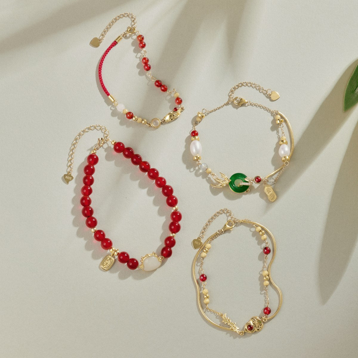 Anyco Bracelet Silver Dragon Charm Hotan Jade Stone Zodiac Bracelet 18K Gold Plated Lucky Red Bead Bracelets For Women-Bracelets-PEROZ Accessories