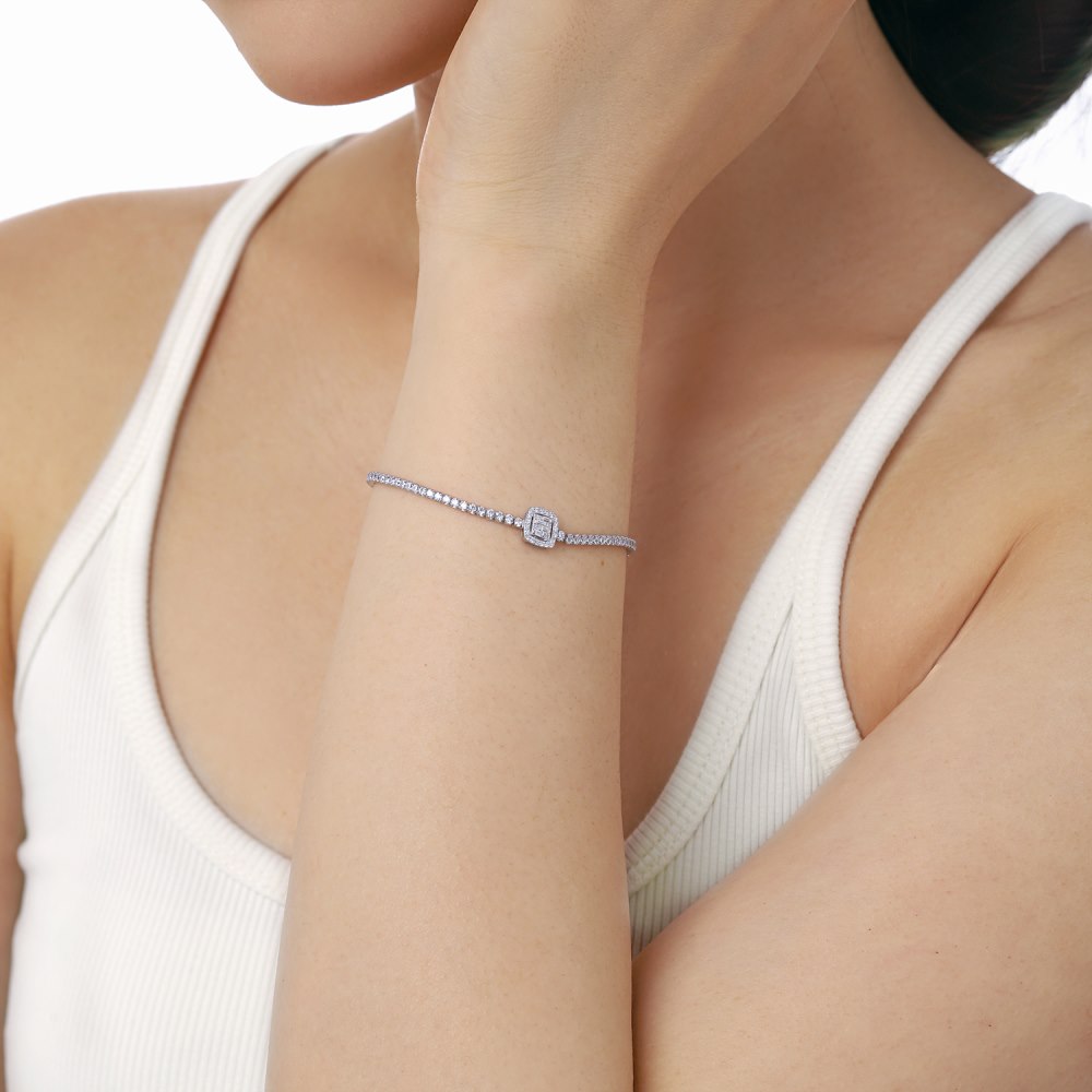 Anyco Bracelet Iced Out Bracelet Rectangle Cz Cubic Zirconia Square Shape Bracelet Women Diamond Bracelet Cuban Chain Link-Bracelets-PEROZ Accessories