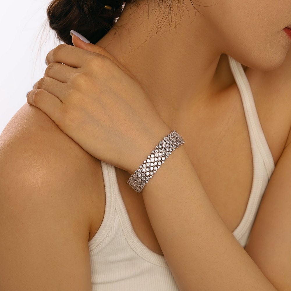 Anyco Bracelet Vintage Style 925 Sterling Silver Bracelet Cubic Zirconia Jewelry Bangles for Women-Bracelets-PEROZ Accessories