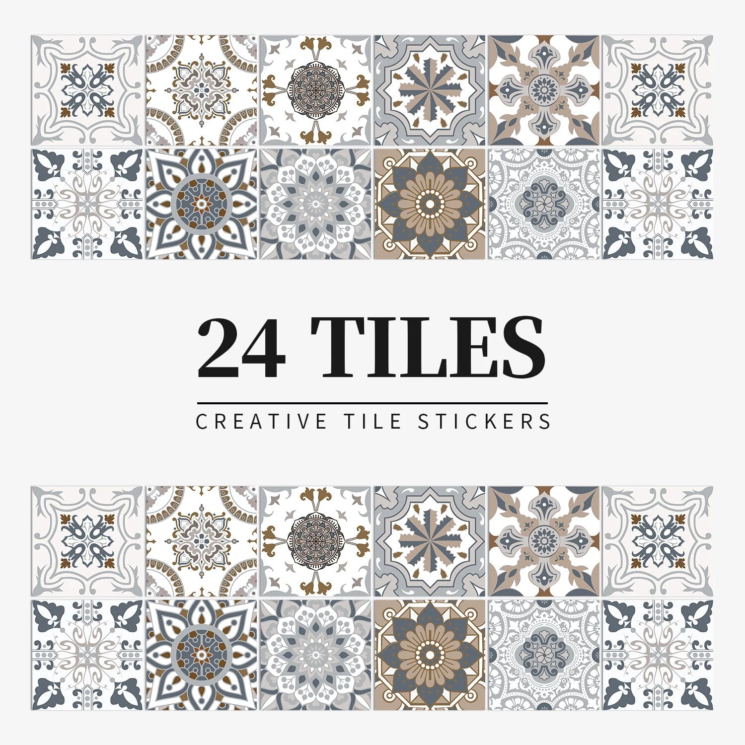 Anyhouz Wallpaper Brown Gray 20cmx20cm 24 Pcs Modern Retro Style PVC Tile Stickers Waterproof Self Adhesive Wall Home Decor-Wallpaper-PEROZ Accessories