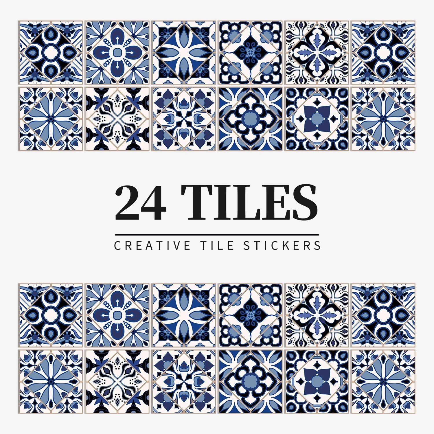 Anyhouz Wallpaper Navy Blue 10cmx10cm 24 Pcs Modern Retro Style PVC Tile Stickers Waterproof Self Adhesive Wall Home Decor-Wallpaper-PEROZ Accessories