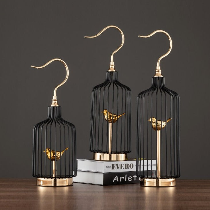 Anyhouz 52cm Golder Handle Birdcage Tabletop Home Decor Modern Art Living Room Display House Decorative Crafts Metal Ornaments-Tabletop Decor-PEROZ Accessories