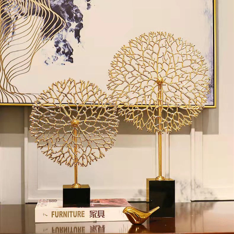 Anyhouz 33cm Luxury Metal Tree Tabletop Home Decor Modern Art Living Room Display House Decorative Crafts Metal Ornaments with Marble Base-Tabletop Decor-PEROZ Accessories
