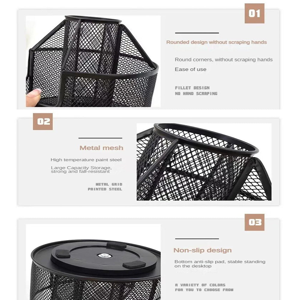 Anypack Pen Holder Storage Black Rotating Pen Holder Storage Box Mesh Creative Simple Office Desktop Large Capacity Home Storage Organizer-Organizers-PEROZ Accessories