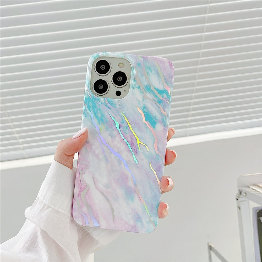 Anymob iPhone Laser Gradient Marble Soft Silicone Lavender Phone Case With Anti-Fingerprint Anti-Scratch Dustproof Non-SlipPhone iPhone Compatible-Mobile Phone Cases-PEROZ Accessories