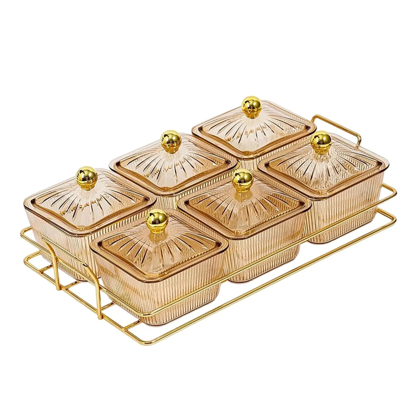 Anygleam Food Container Amber 6 Grids Fruit Plate Partition Platter Snack Storage Box Bar Nut Snack Dish Serving Tray-Food Storage-PEROZ Accessories