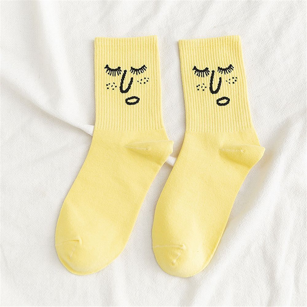 Anysox 5 Pairs One Size 5-9 Yellow Unisex Wacky Expressions Style Trend Surprise Socks With Candy Colors Funny, Kawaii, Happy Girls Socks For Women-Socks-PEROZ Accessories