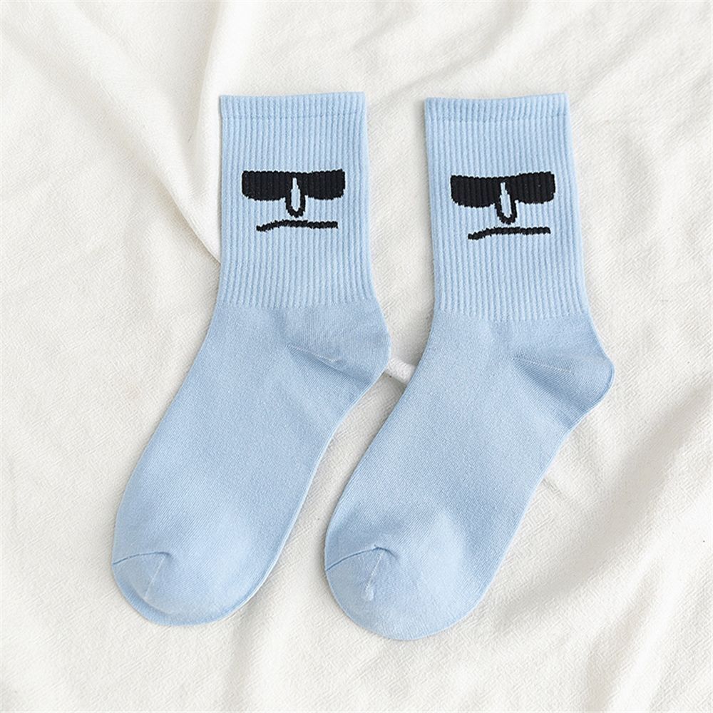 Anysox 5 Pairs One Size 5-9 Blue Unisex Wacky Expressions Style Trend Surprise Socks With Candy Colors Funny, Kawaii, Happy Girls Socks For Women-Socks-PEROZ Accessories