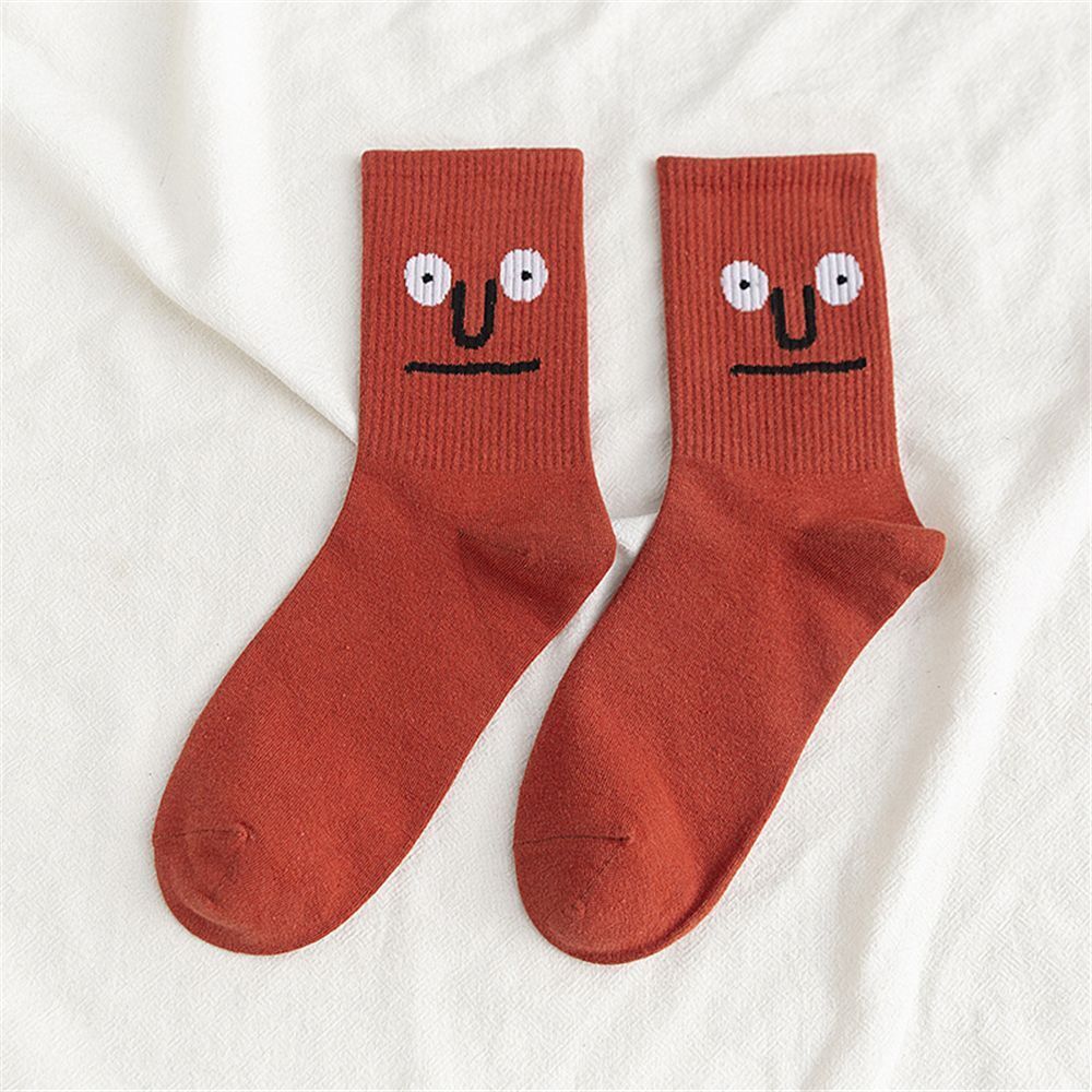Anysox 5 Pairs One Size 5-9 Red Unisex Wacky Expressions Style Trend Surprise Socks With Candy Colors Funny, Kawaii, Happy Girls Socks For Women-Socks-PEROZ Accessories