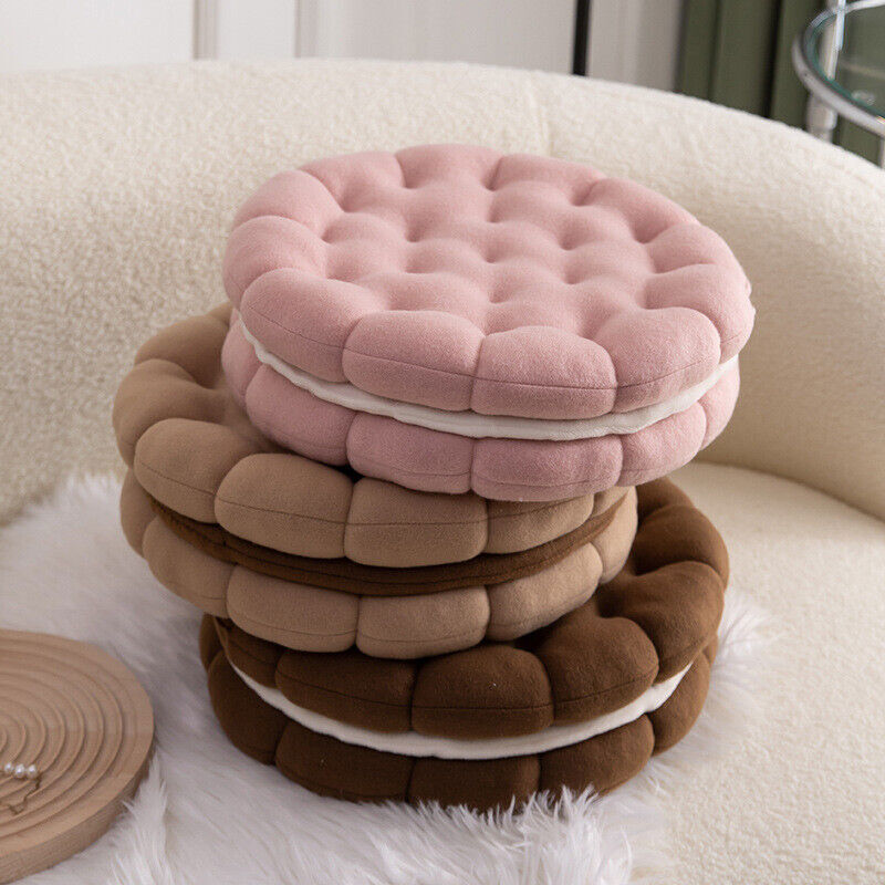 Anyhouz Plush Pillow Pink Round Double Biscuit Shape Stuffed Soft Pillow Seat Cushion Room Decor-Pillow-PEROZ Accessories