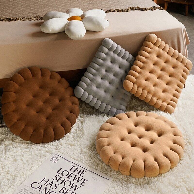 Anyhouz Plush Pillow Pink Round Biscuit Shape Stuffed Soft Pillow Seat Cushion Room Decor-Pillow-PEROZ Accessories