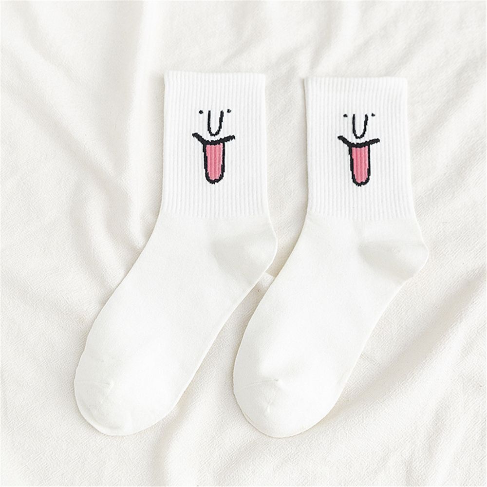 Anysox 5 Pairs One Size 5-9 White Unisex Wacky Expressions Style Trend Surprise Socks With Candy Colors Funny, Kawaii, Happy Girls Socks For Women-Socks-PEROZ Accessories