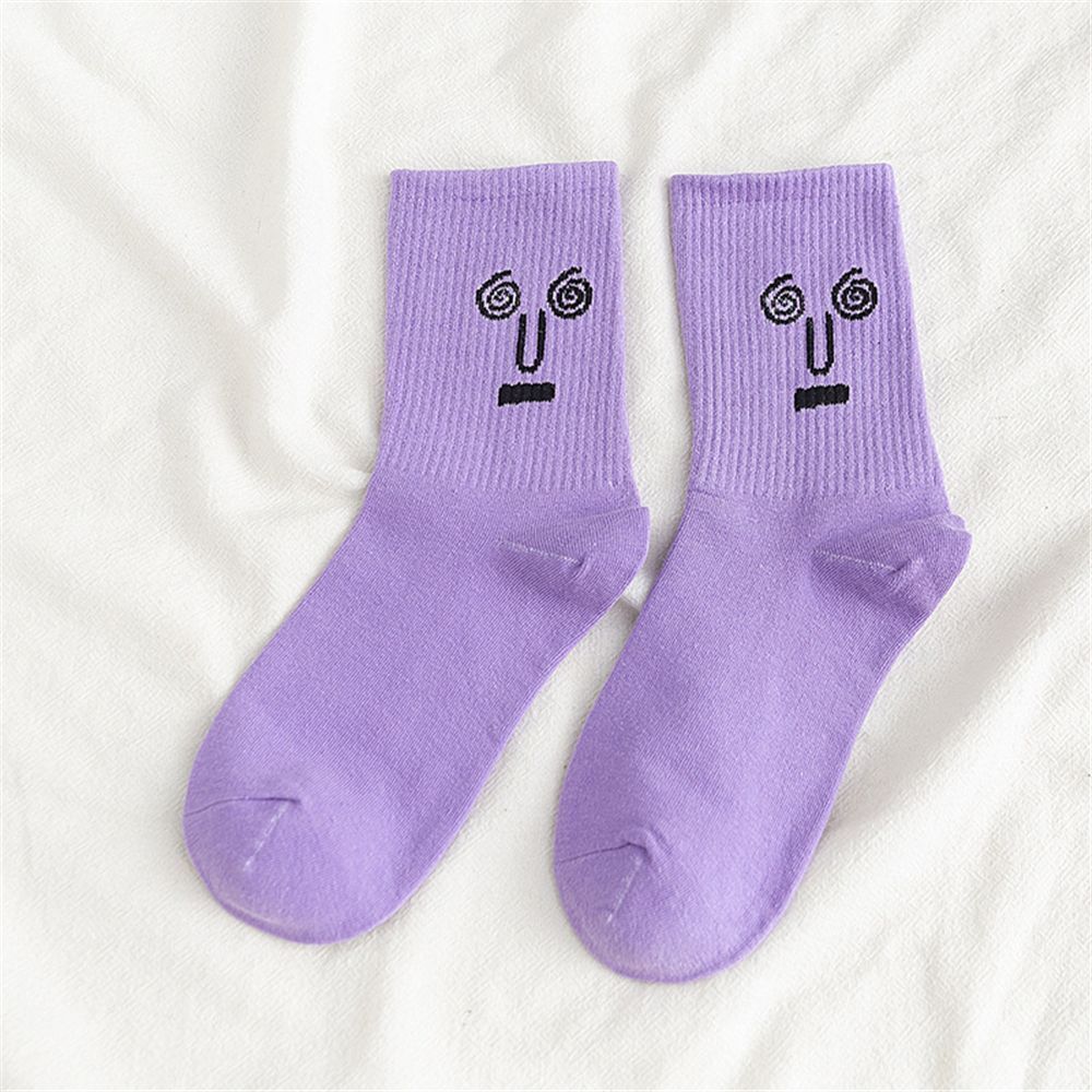 Anysox 5 Pairs One Size 5-9 Purple Unisex Wacky Expressions Style Trend Surprise Socks With Candy Colors Funny, Kawaii, Happy Girls Socks For Women-Socks-PEROZ Accessories