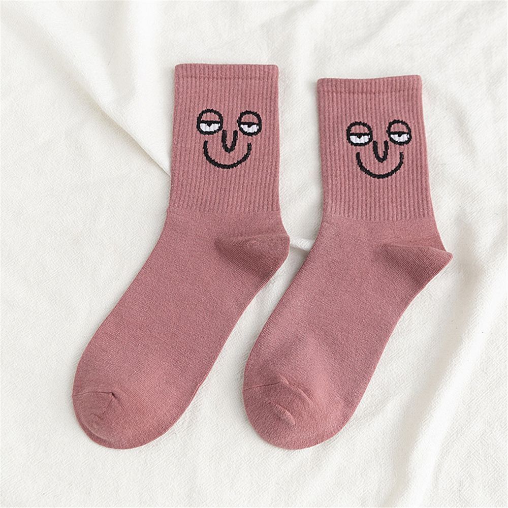 Anysox 5 Pairs One Size 5-9 Pink Unisex Wacky Expressions Style Trend Surprise Socks With Candy Colors Funny, Kawaii, Happy Girls Socks For Women-Socks-PEROZ Accessories