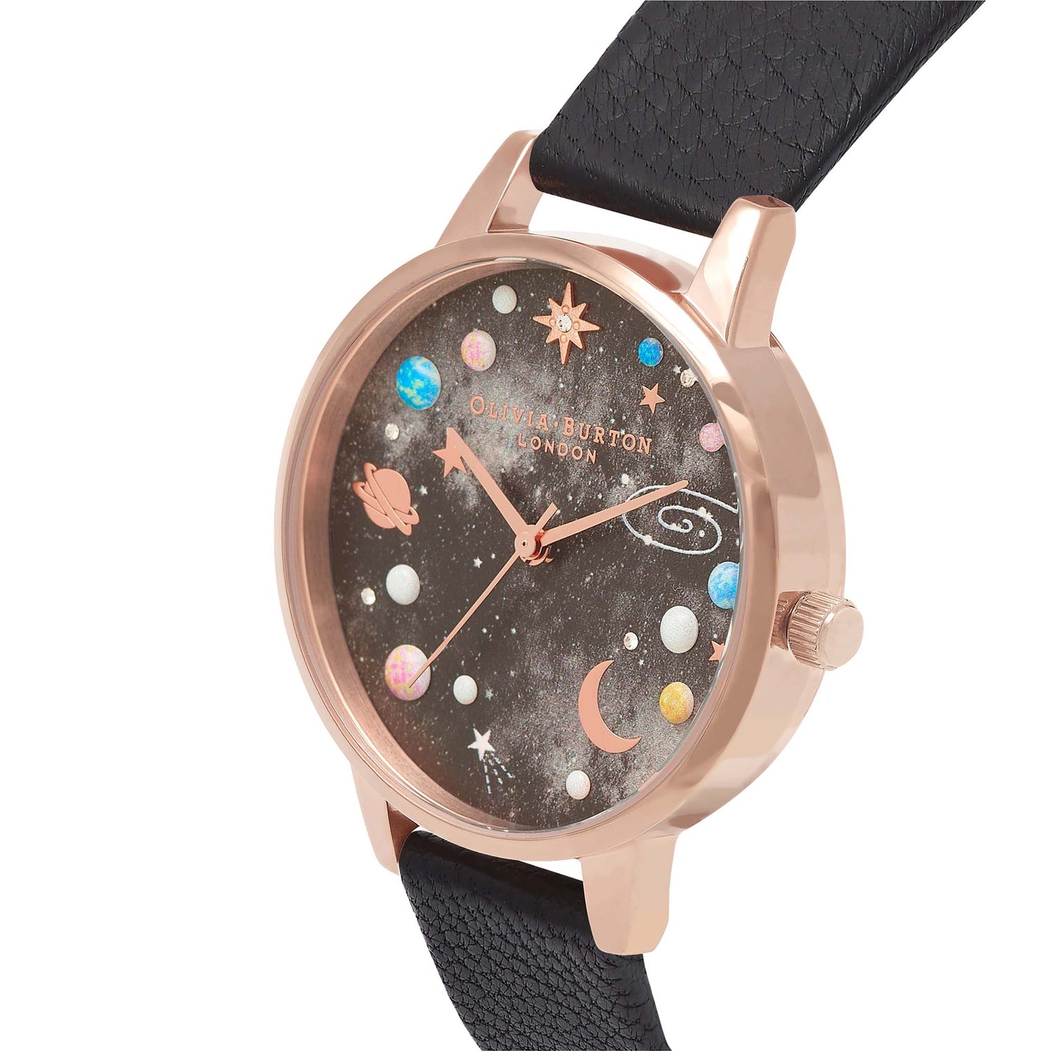 Olivia Burton Black Leather Black & Stone Dial Ladies Watch - OB16GD83-Quartz Watches-PEROZ Accessories