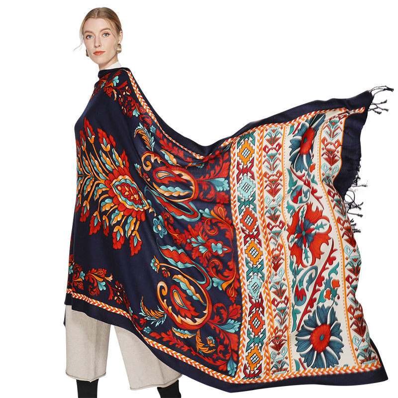Anyyou 100% Pure Merino Wool Rose Red Poncho Winter Large Scarf Pashmina Shawl Bandana Neck Wrap For Women-Scarves-PEROZ Accessories