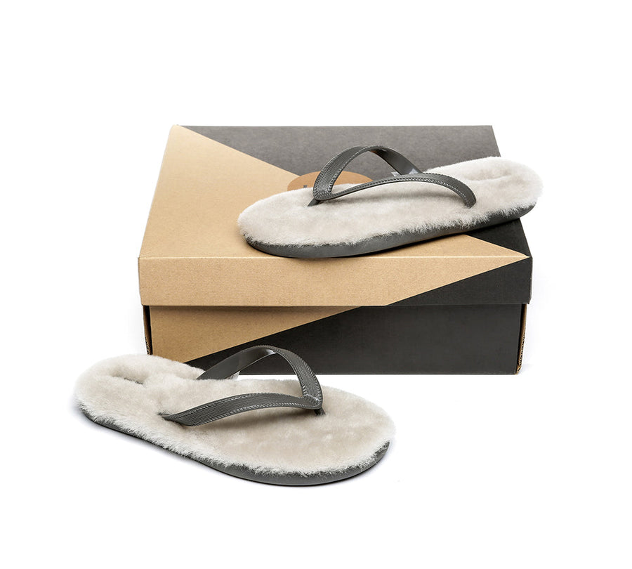 Australian Shepherd UGG Fluffy Thong Sigma Sheepskin Wool-Thongs-PEROZ Accessories