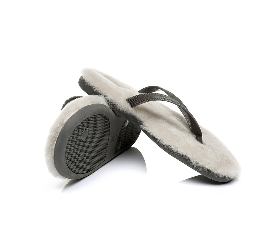 Australian Shepherd UGG Fluffy Thong Sigma Sheepskin Wool-Thongs-PEROZ Accessories