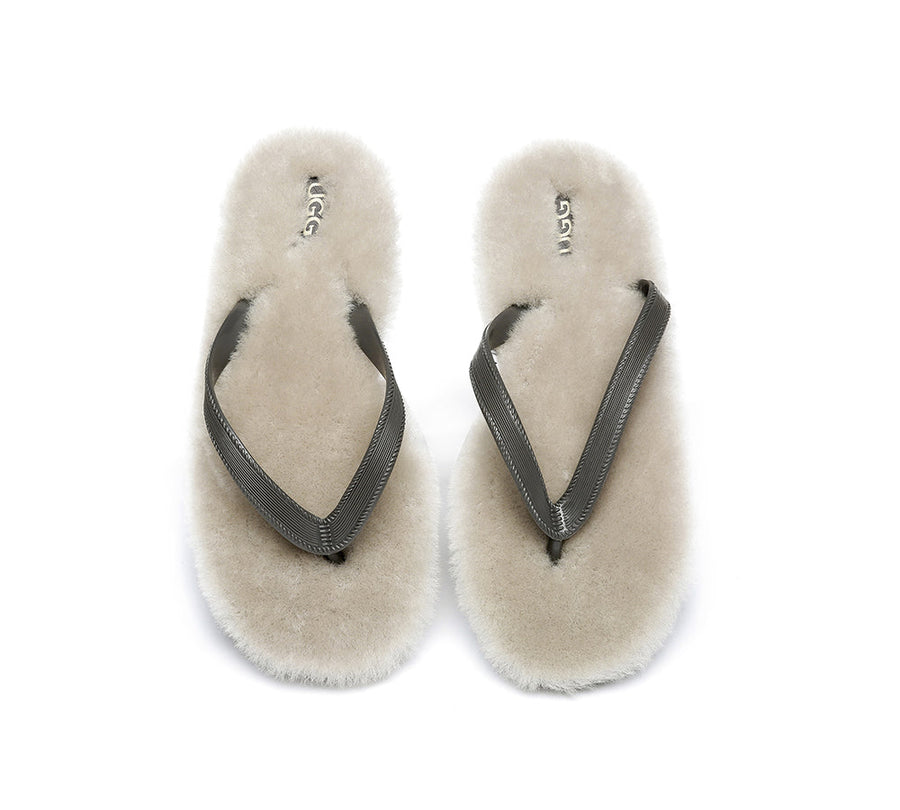 Australian Shepherd UGG Fluffy Thong Sigma Sheepskin Wool-Thongs-PEROZ Accessories