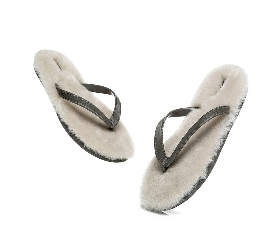 Australian Shepherd UGG Fluffy Thong Sigma Sheepskin Wool-Thongs-PEROZ Accessories