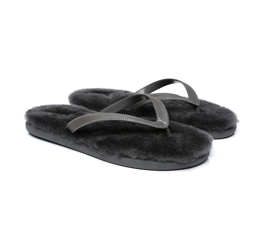 Australian Shepherd UGG Fluffy Thong Sigma Sheepskin Wool-Thongs-PEROZ Accessories