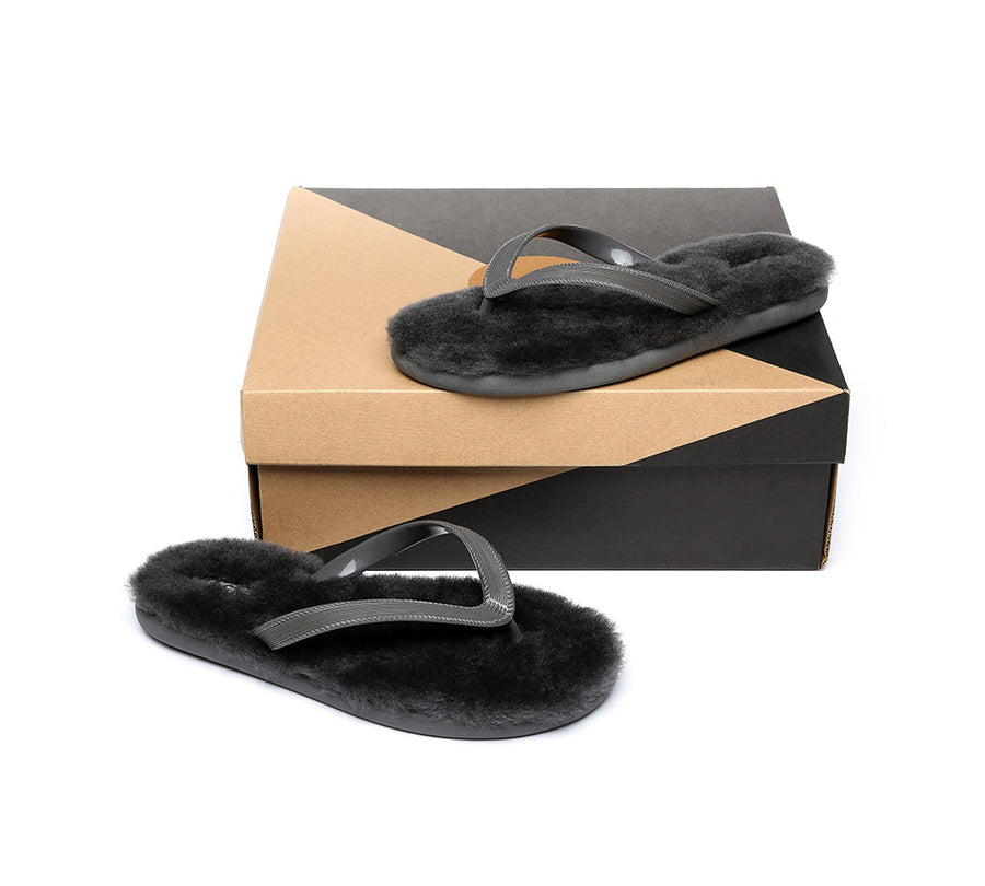 Australian Shepherd UGG Fluffy Thong Sigma Sheepskin Wool-Thongs-PEROZ Accessories