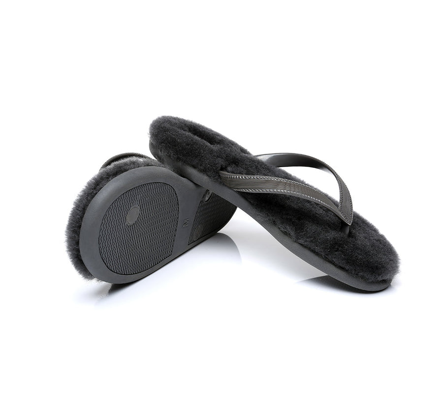 Australian Shepherd UGG Fluffy Thong Sigma Sheepskin Wool-Thongs-PEROZ Accessories