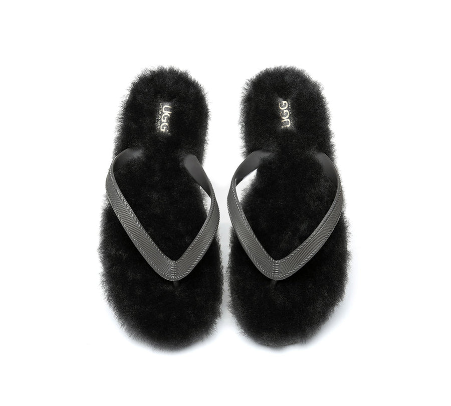Australian Shepherd UGG Fluffy Thong Sigma Sheepskin Wool-Thongs-PEROZ Accessories