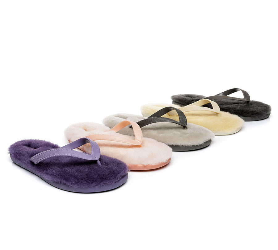 Australian Shepherd UGG Fluffy Thong Sigma Sheepskin Wool-Thongs-PEROZ Accessories