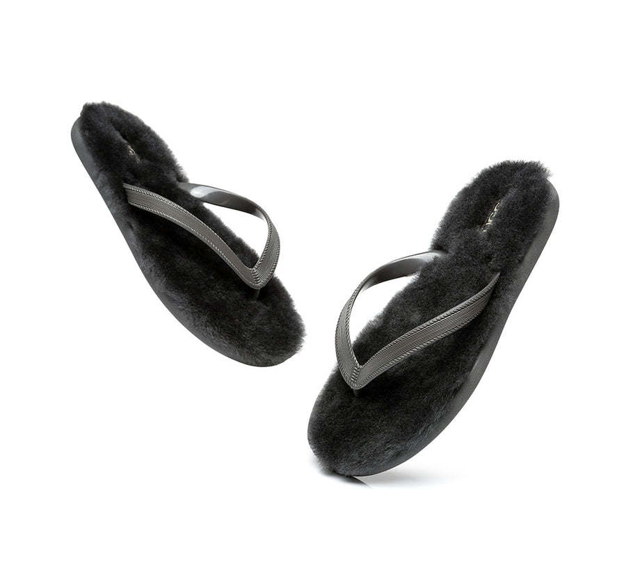 Australian Shepherd UGG Fluffy Thong Sigma Sheepskin Wool-Thongs-PEROZ Accessories