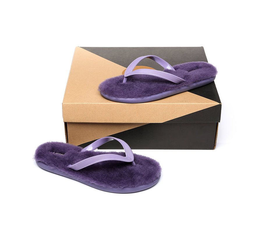 Australian Shepherd UGG Fluffy Thong Sigma Sheepskin Wool-Thongs-PEROZ Accessories