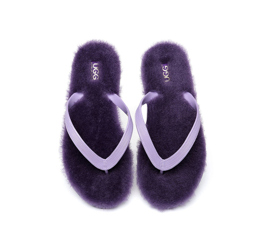 Australian Shepherd UGG Fluffy Thong Sigma Sheepskin Wool-Thongs-PEROZ Accessories
