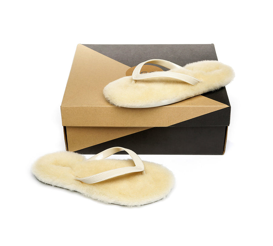 Australian Shepherd UGG Fluffy Thong Sigma Sheepskin Wool-Thongs-PEROZ Accessories