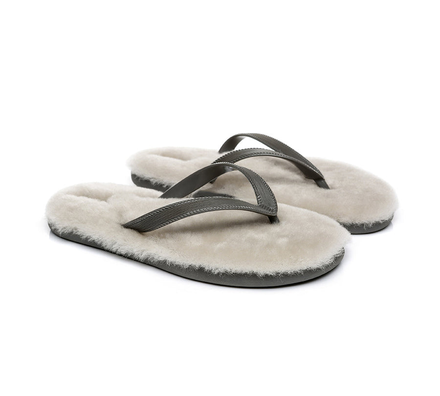 Australian Shepherd UGG Fluffy Thong Sigma Sheepskin Wool-Thongs-PEROZ Accessories