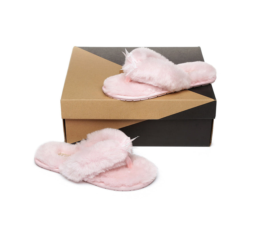 Australian Shepherd AS UGG Women Fluffy Slides Thongs Cinderella-Slides-PEROZ Accessories