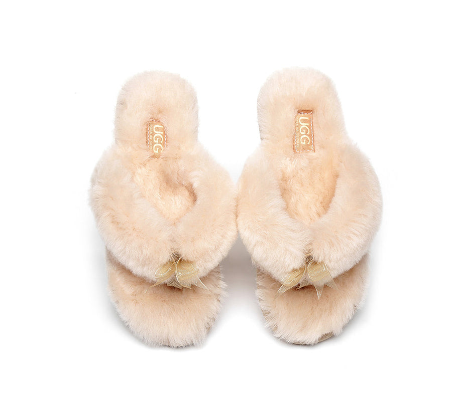 Australian Shepherd AS UGG Women Fluffy Slides Thongs Cinderella-Slides-PEROZ Accessories