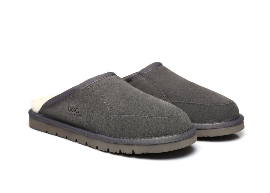 Australian Shepherd Sheepskin Panel Scuff Men UGG Slippers Bred-Slippers-PEROZ Accessories