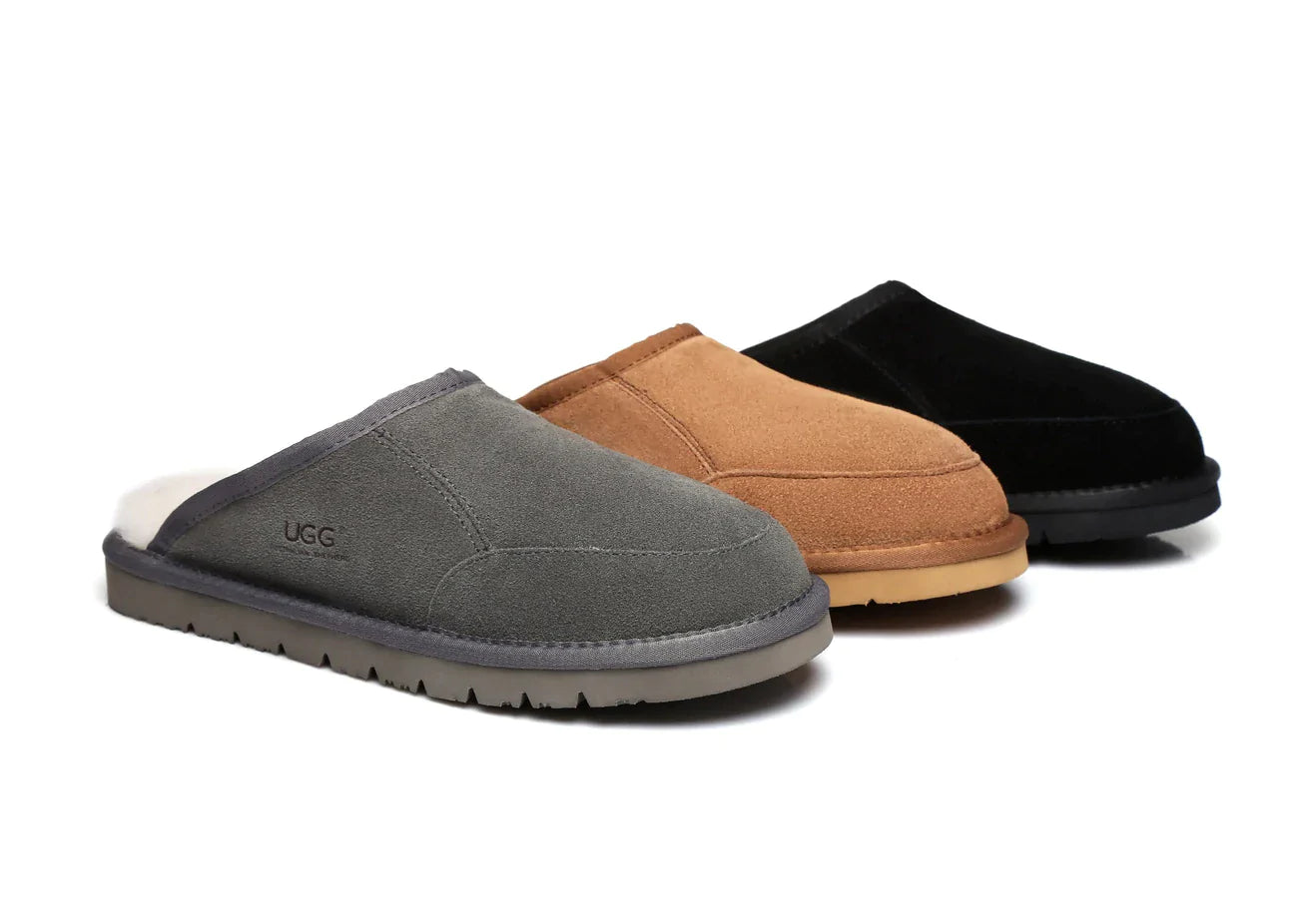 Australian Shepherd Sheepskin Panel Scuff Men UGG Slippers Bred-Slippers-PEROZ Accessories