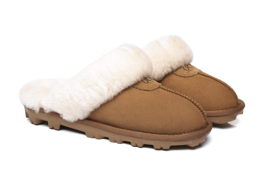 Australian Shepherd Double-Faced Sheepskin UGG Unisex Slippers Waffle Scuff Water Resistant-Slippers-PEROZ Accessories
