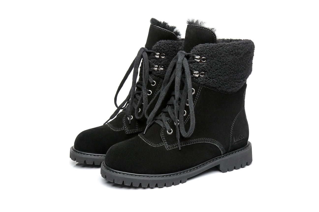 Australian Shepherd UGG Women Sheepskin Wool Fashion Chunky Boots Mina Water Resistant-Boots-PEROZ Accessories